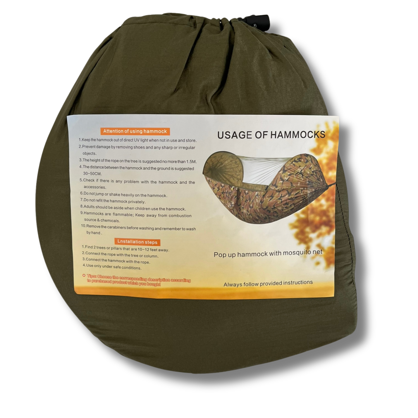 Letvægts hængekøje med myggenet